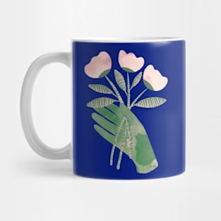 Green hand with powder pink flowers for you version 2 Mug